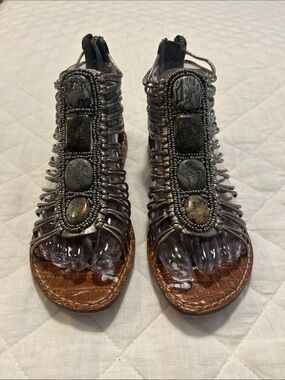 Sam Edelman strappy Hazel Pewter Silver Stone Embellished Gladiator Sandal